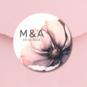 Sticker Rond Mariage Moderne Minimaliste Élégant aux Fleurs Ros