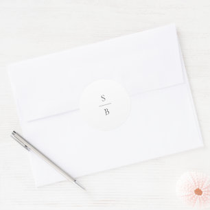 Sticker Rond Mariage Moderne Monogramme Noir et Blanc Propre