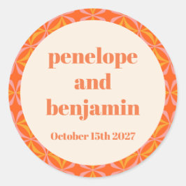 Sticker Rond Mariage moderne orange du milieu du siècle
