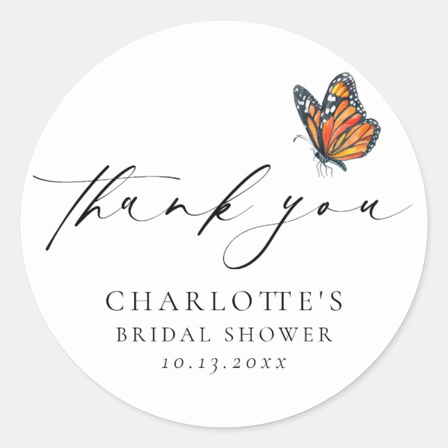 Sticker Rond Mariage Moderne Papillon Shower (Devant)