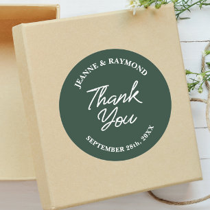 Sticker Rond Mariage moderne personnalisé Vert Sage Merci Favor