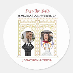Sticker Rond Mariage moderne QR Code Ajouter un nom Date Photo 