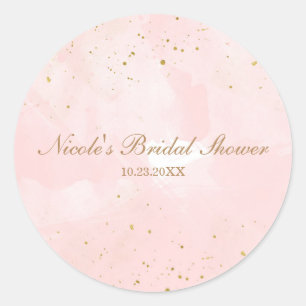 Sticker Rond Mariage moderne rose et or éclaboussé pour une dou