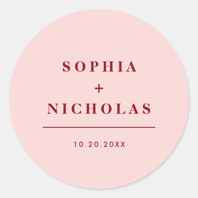 Sticker Rond Mariage moderne rose et rouge minimal élégant (Devant)