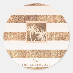 Sticker Rond Mariage Moderne Tropical Palmiers Cuivre & Crème