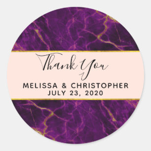 Sticker Rond Mariage moderne violet et or marbre Abstrait