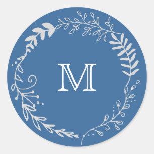 Sticker Rond Mariage monochromatique élégant de guirlande bleue