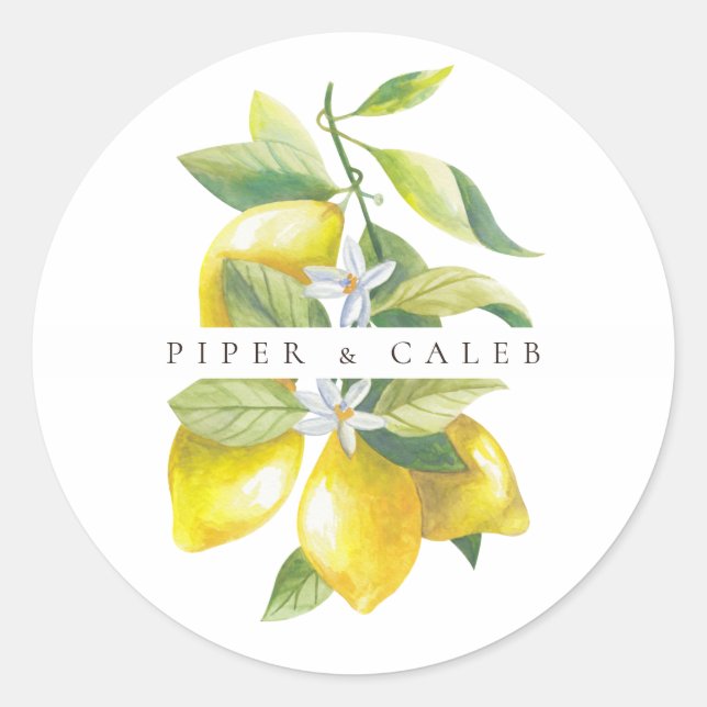 Sticker Rond Mariage Monogram Lemon Blossoms (Devant)