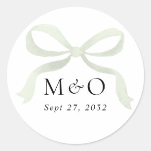 Sticker Rond Mariage Monogramme Aquarelle Moderne Vert Sauge Ru