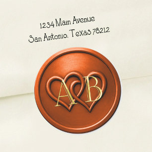 Sticker Rond Mariage Monogramme aux Deux Coeurs Entrelacés Roui