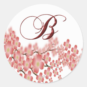 Sticker Rond Mariage Monogramme B Dogwood Design Enveloppe Scea