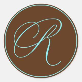 Sticker Rond Mariage Monogramme bleu à l'enveloppe de phoque