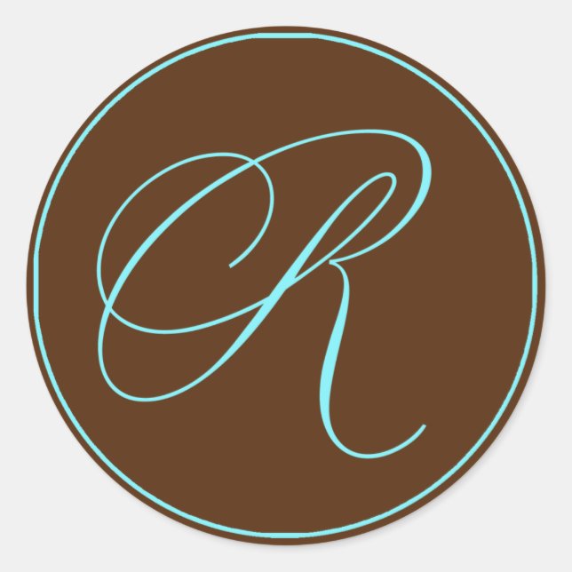 Sticker Rond Mariage Monogramme bleu à l'enveloppe de phoque (Devant)