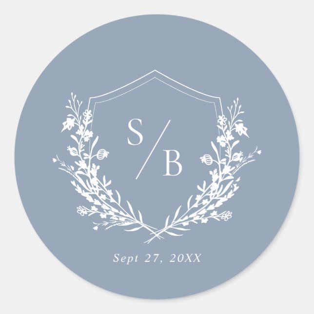 Sticker Rond Mariage Monogramme bleu clair classique (Devant)