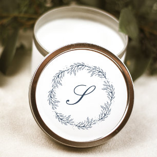 Sticker Rond Mariage Monogramme Bleu Indigo Couronne Écriture C