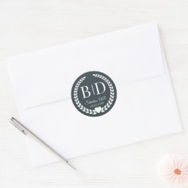 Sticker Rond Mariage Monogramme bleu simple Stormy Dusk