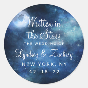 Sticker Rond Mariage Monogramme Céleste Pleine Lune