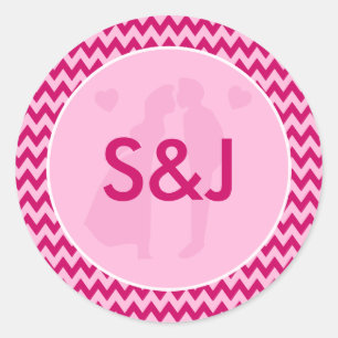 Sticker Rond Mariage Monogramme Chevron Rose Pâle Moderne