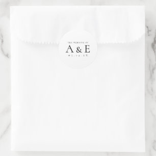 Sticker Rond Mariage Monogramme de couple noir et blanc moderne