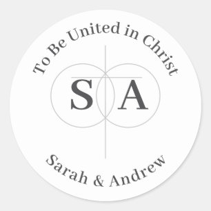 Sticker Rond Mariage Monogramme de croix et anneaux