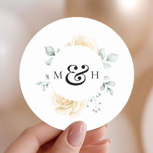 Sticker Rond Mariage Monogramme de Verdure à l'Aquarelle Modern