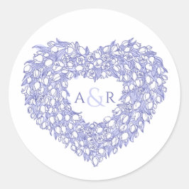 Sticker Rond mariage monogramme des tulipes du coeur bleu