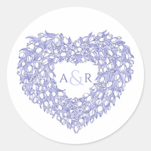 Sticker Rond mariage monogramme des tulipes du coeur bleu