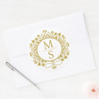 Sticker Rond Mariage Monogramme doré