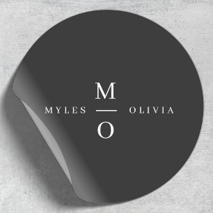 Sticker Rond Mariage Monogramme Élégant minimaliste élégant noi