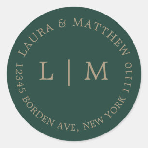 Sticker Rond Mariage Monogramme Emerald Green