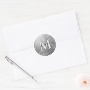 Sticker Rond Mariage Monogramme en argent métallique Glam