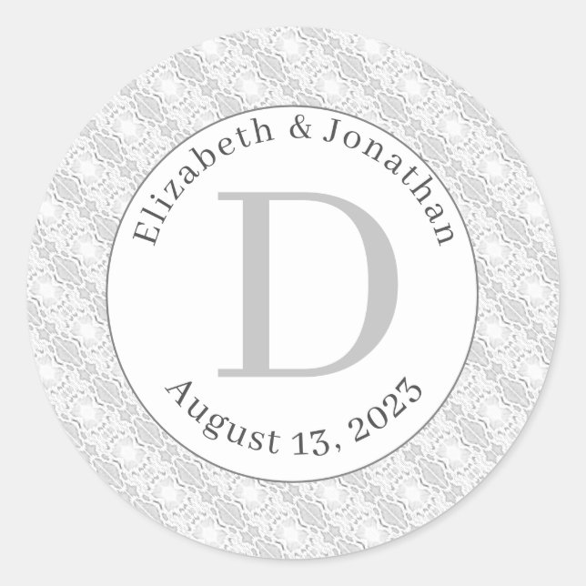 Sticker Rond Mariage monogramme en dentelle blanche (Devant)