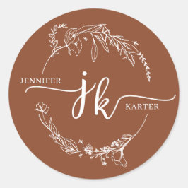 Sticker Rond Mariage Monogramme en terre cuite à germe minimal
