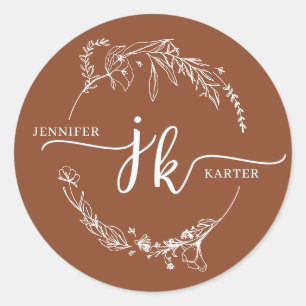 Sticker Rond Mariage Monogramme en terre cuite à germe minimal