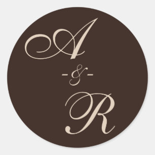 Sticker Rond Mariage Monogramme en terre cuite foncée