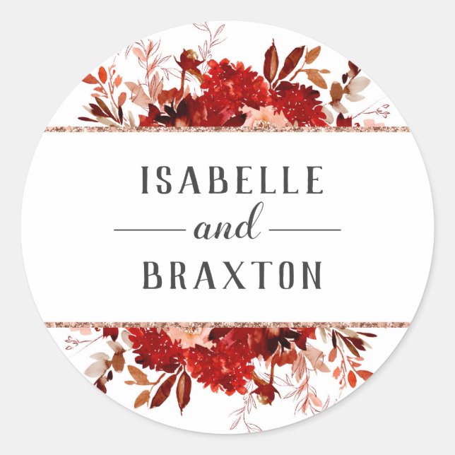 Sticker Rond Mariage Monogramme encadré de fleurs de beauté rus (Devant)