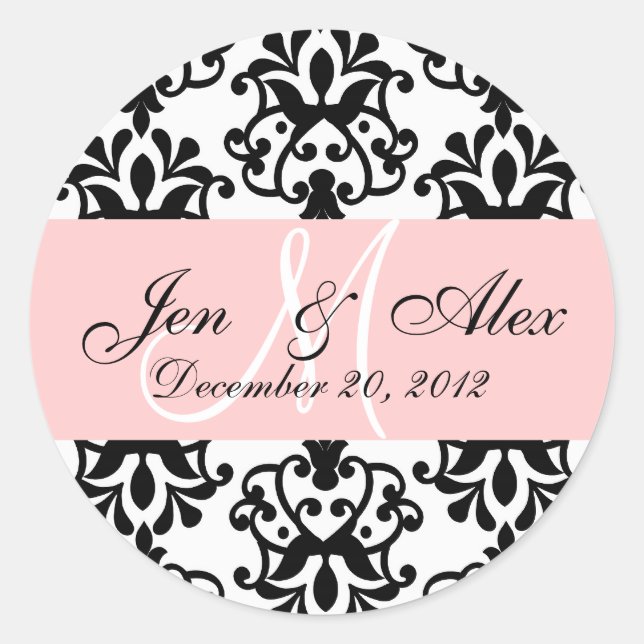 Sticker Rond Mariage Monogramme Enregistrer Date Damask Seal (Devant)
