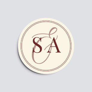 Sticker Rond Mariage Monogramme Ivoire Bourgogne Profond Vieill