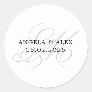 Sticker Rond Mariage Monogramme M Calligraphie Classique Élégan