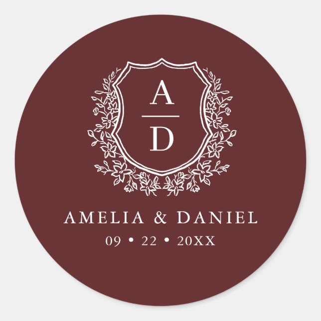 Sticker Rond Mariage Monogramme moderne de la crête blanche de  (Devant)