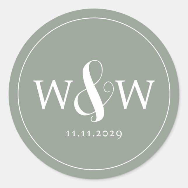 Sticker Rond Mariage monogramme moderne simple et élégant (Devant)