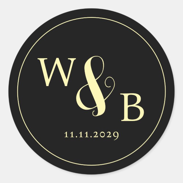 Sticker Rond Mariage monogramme moderne simple et élégant (Devant)
