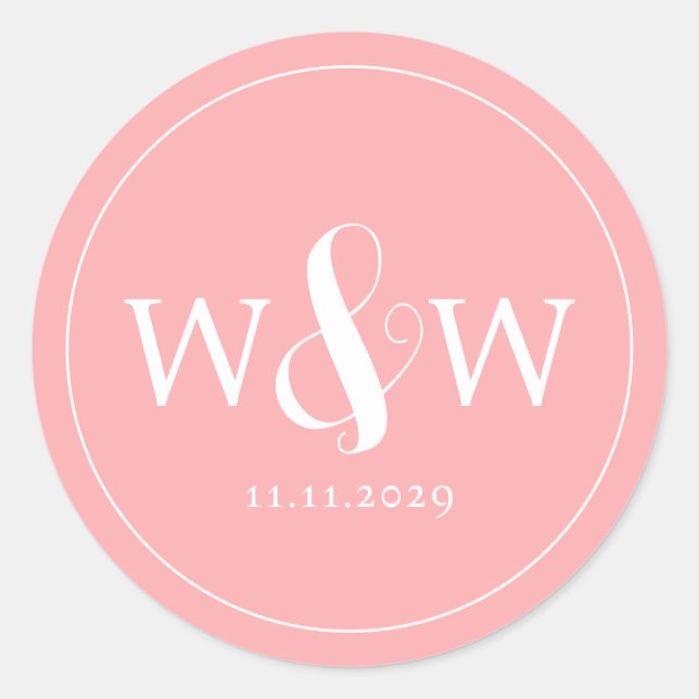 Sticker Rond Mariage monogramme moderne simple et élégant (Devant)