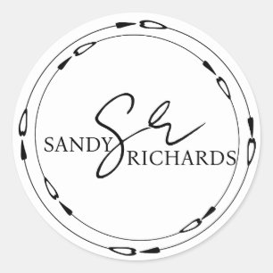 Sticker Rond Mariage Monogramme Noir Blanc Cœur Mariage