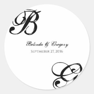 Sticker Rond Mariage Monogramme noir et blanc