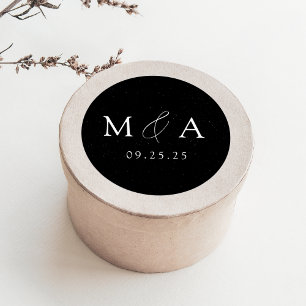 Sticker Rond Mariage Monogramme noir et blanc à spectre moderne