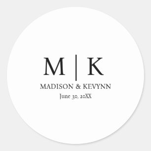 Sticker Rond Mariage monogramme noir et blanc minimaliste et él