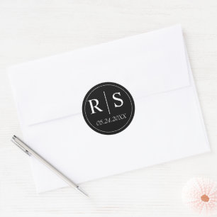 Sticker Rond Mariage monogramme noir simple et élégant