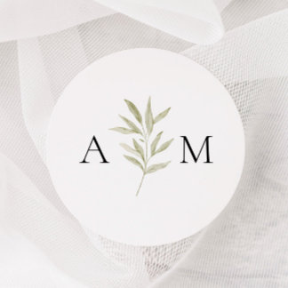 Sticker Rond Mariage Monogramme simple branche