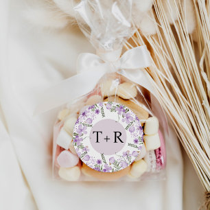 Sticker Rond Mariage Monogramme simple Lavande